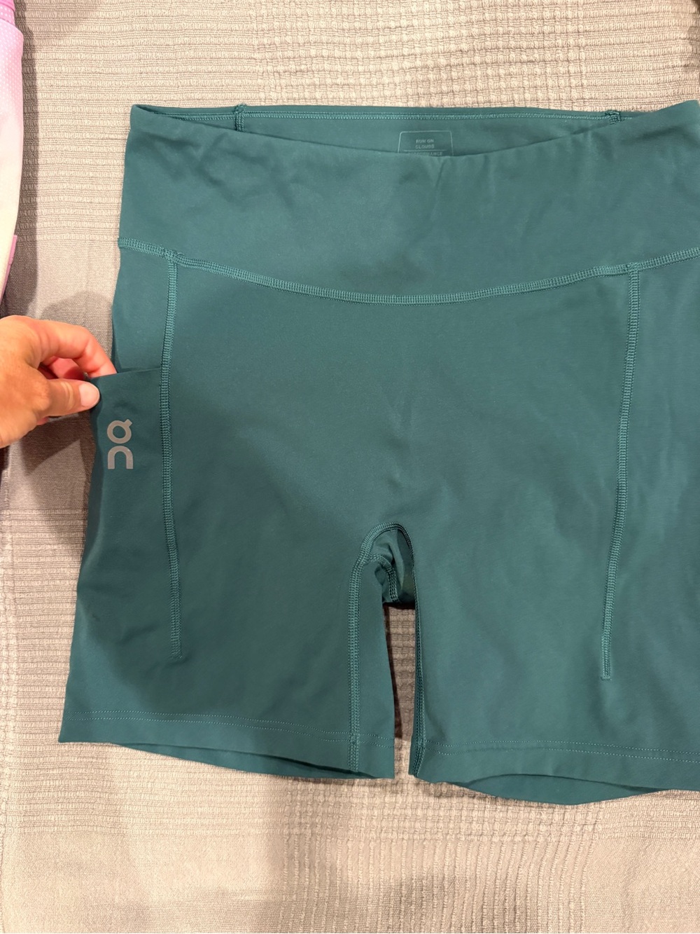On Running Teal High-Rise Bike Shorts with Side Pocket - Picture 2 of 6